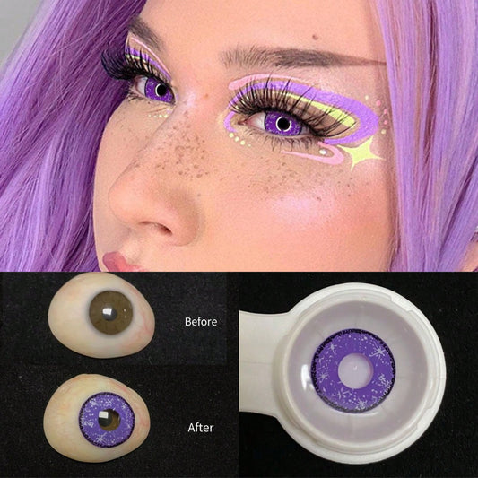 1pair/2Pces Midisummer Starry Sky Purple Yellow Contact Lenses Colored Cosmetic Beauty Contact Lens For Dark Eye Lens 14.2mm
