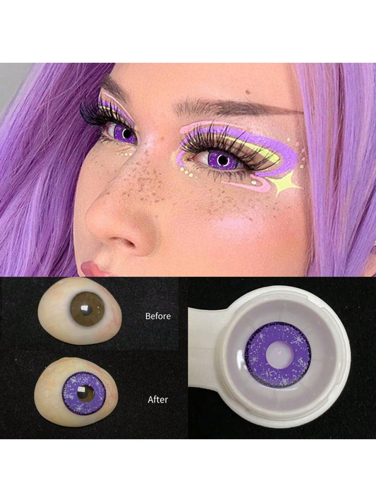 1pair/2Pces Midisummer Starry Sky Purple Yellow Contact Lenses Colored Cosmetic Beauty Contact Lens For Dark Eye Lens 14.2mm