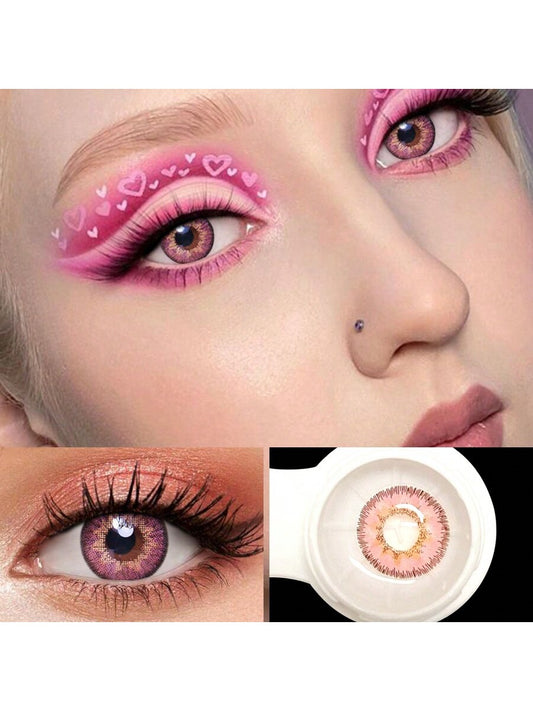 1Pairs/2Pces Wild Pink Contact Lenses Colored Cosmetic Beauty Contact Lens For Dark Eye Lens 14.2mm