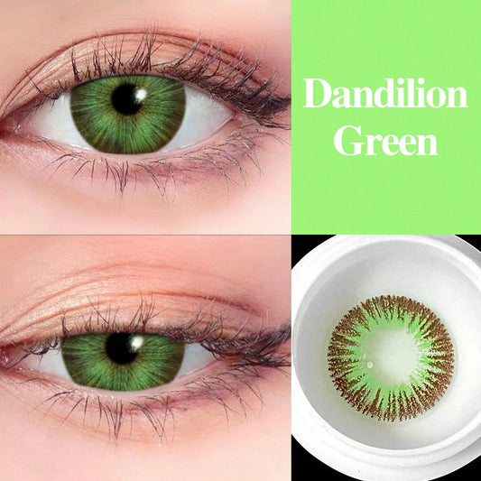 1 par/2 lentes de contacto de color verde diente de león, lentes de contacto de belleza cosmética para ojos oscuros, 14,2 mm 