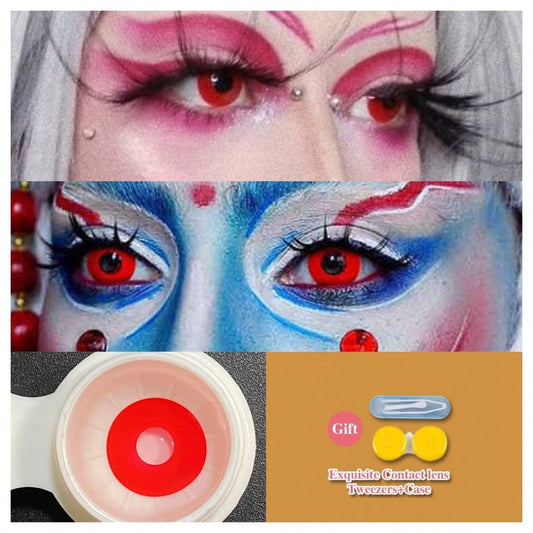 1Pair/2Pces Red Block Contact Lenses Colored Cosmetic Beauty Contact Lens For Dark Eye Lens 14.2mm