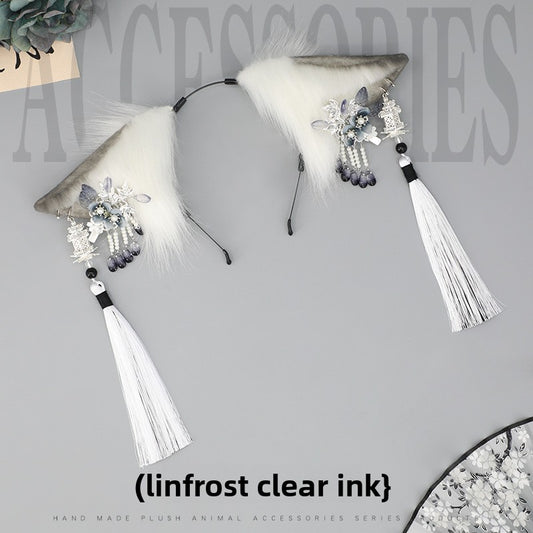 Ancient Style Super Fairy Ink Hair Accessories Tassel Plush Headwear Accessories Japanese Style Girl Comic Exhibition Props Realistic Animal Ear Hairband