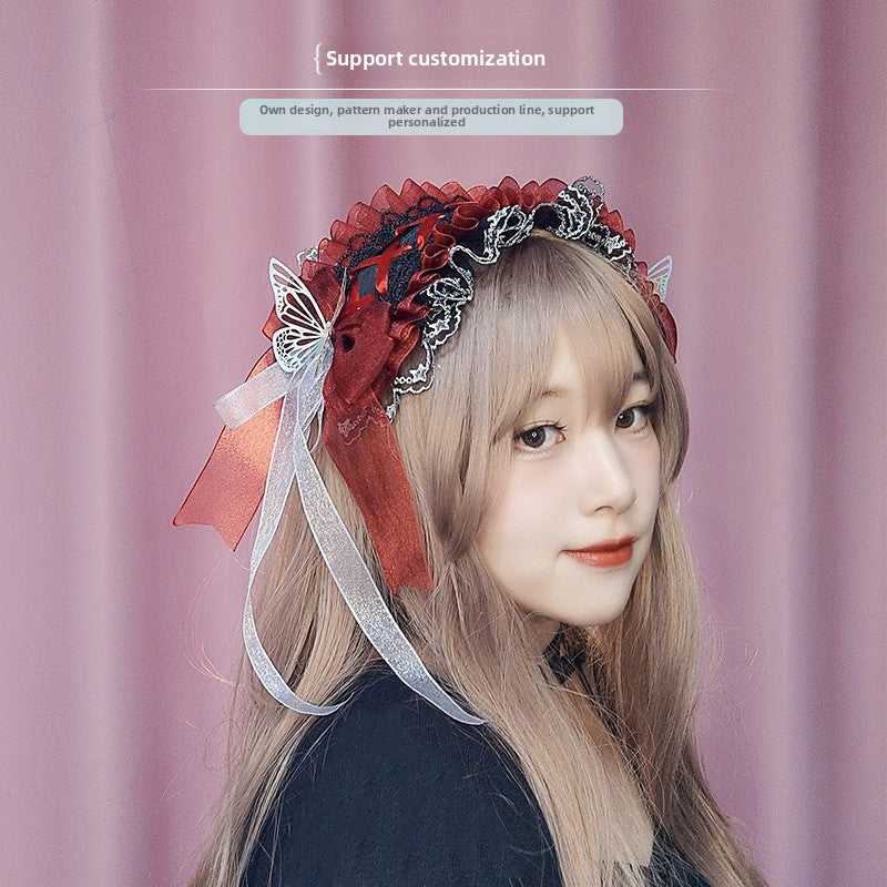 Rose Hair Accessories Cosplay Props Comic Exhibition Cute Lolita Lace Bow Hairband Headwear