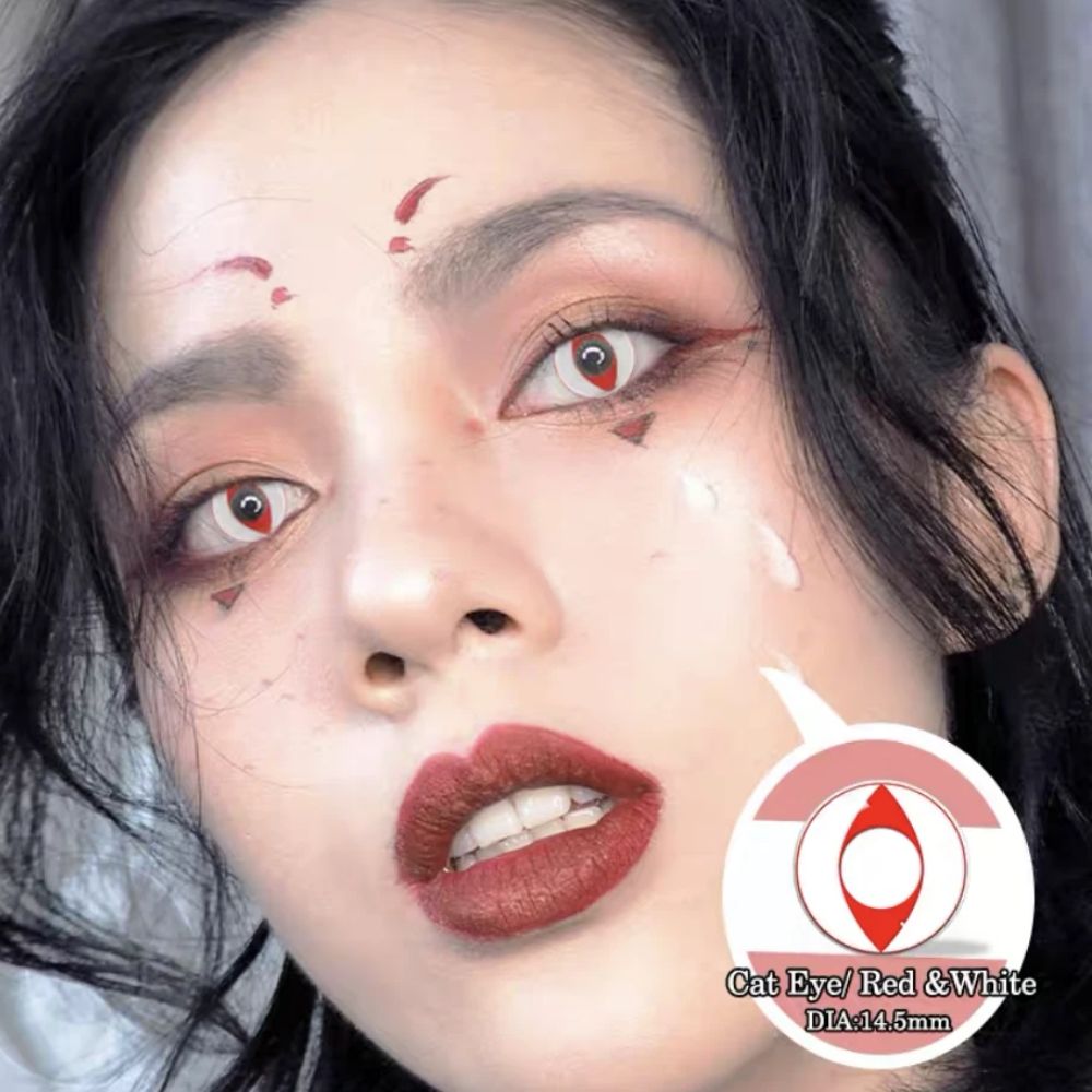 【2023 NEW】Cat Eye White&Red Crazy Color Contact Lenses
