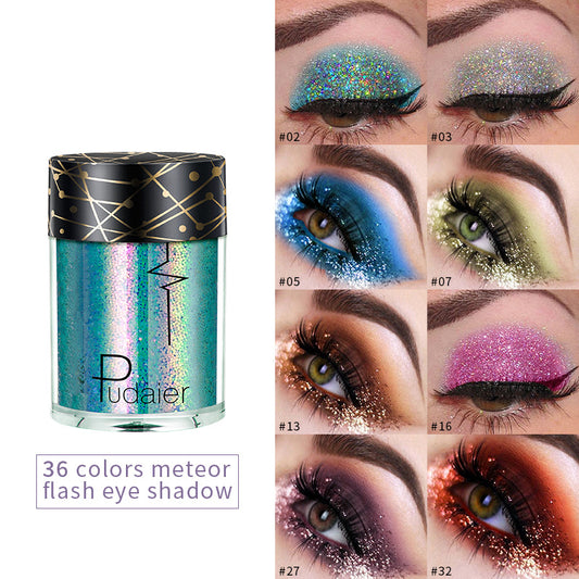 Pudaier Monochrome Eyeshadow Glitter Sequins Mermaid Princess Pearlescent Easy-to-Color 36 Colors Eyeshadow