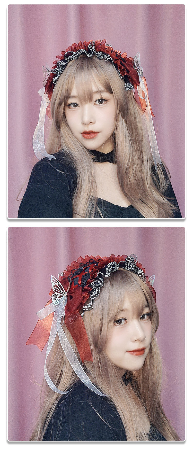 Rose Hair Accessories Cosplay Props Comic Exhibition Cute Lolita Lace Bow Hairband Headwear