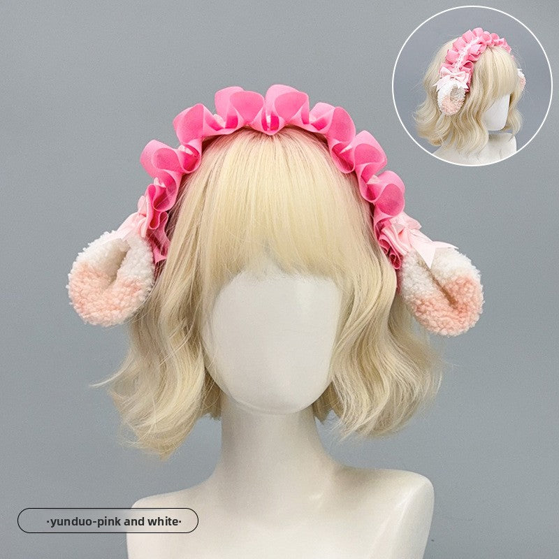 Japanese Harajuku Style Lolita Little Sheep Ear Headband Sweet Girl Soft Cute Imitation Lamb Wool Bow Hair Accessory