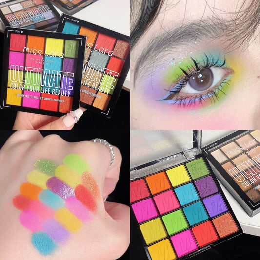16 Colors Pearlescent Eyeshadow Waterproof Matte New Stage Makeup Glitter Shimmer Misty with Brush Eyeshadow Palette