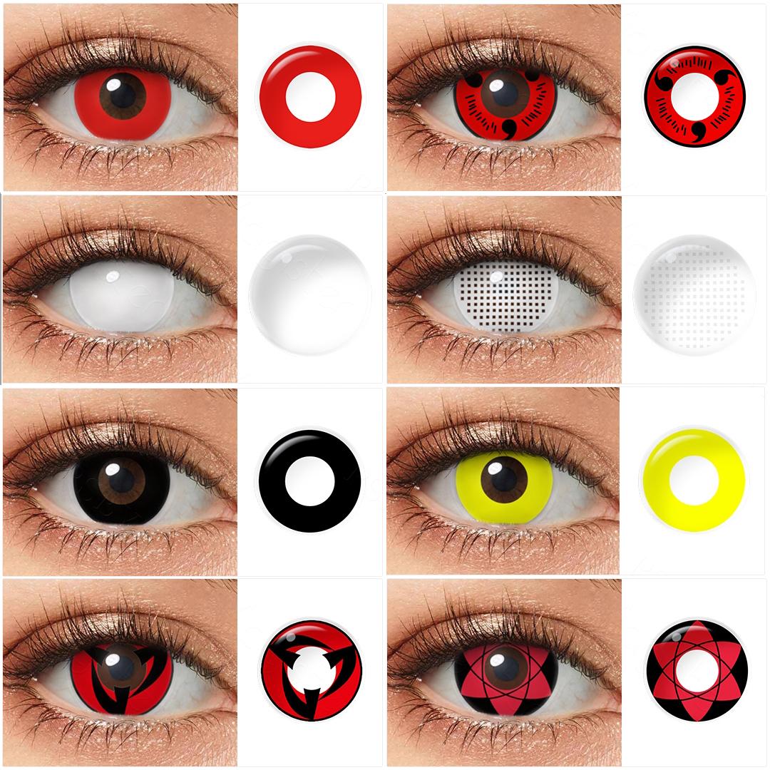 Sharingan Eye Halloween Contact Lenses 1 Pair Yearly Red Cosplay Contact Lenses White Blind Eye Lenses Eye Contacts for Anime Accessories
